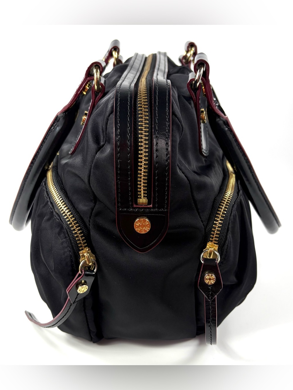 MZ Wallace Bedford Satchel Black Bedford Nylon Patent Leather Trim Gold Hardware - Picture 2 of 16